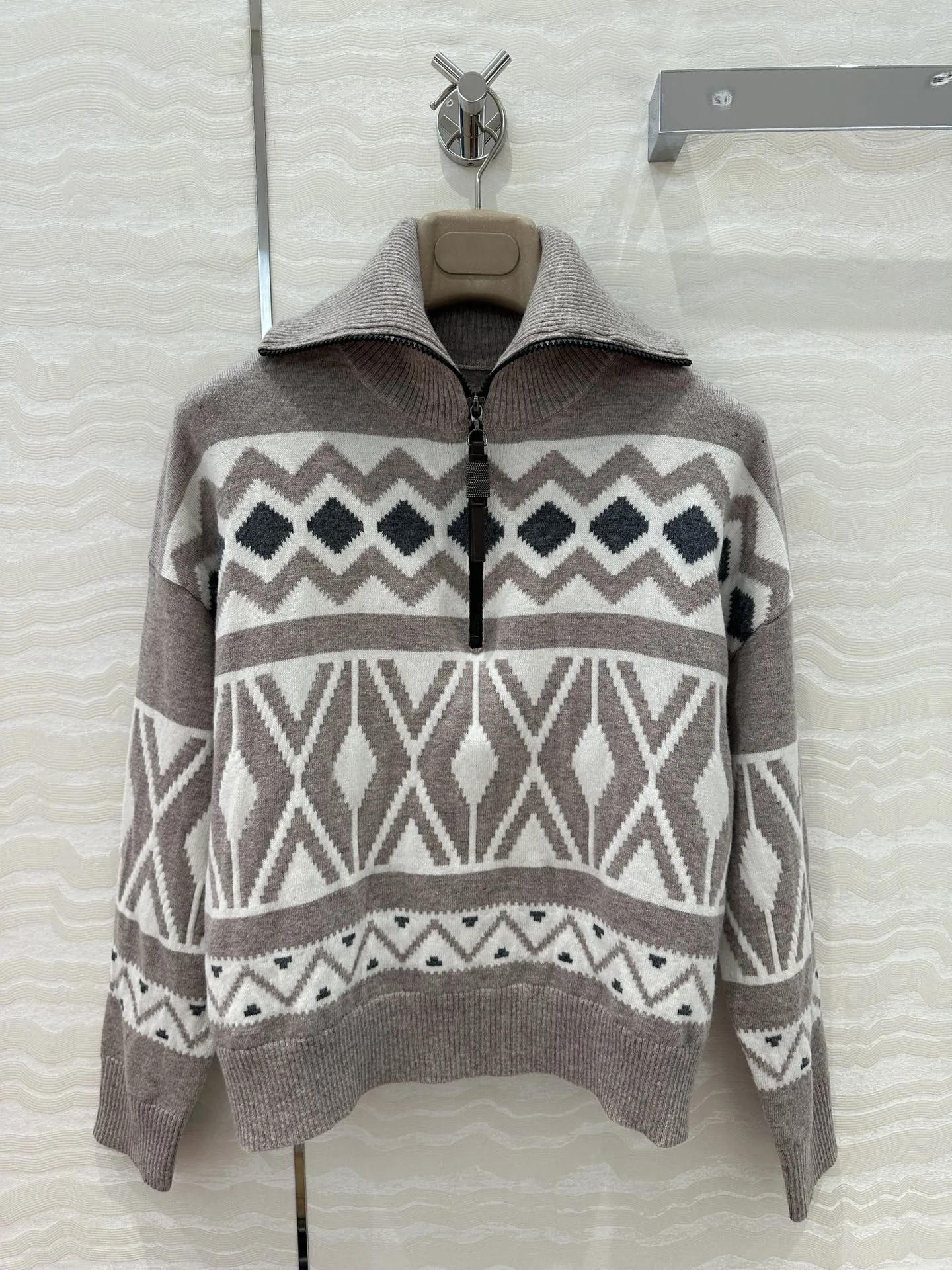 Autumn And Winter High Quality Women'S Geometric Pattern Half Zip Turtleneck Cashmere Sweater - AliExpress Sweaters&Jumpers