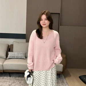 JoJo Casual Silk Blend V-Neck Side Slit Slimming Soft Polyester Fiber Leisure Versatile Top MK14287 Women's Knitted Sweater - AliExpress Sweaters&Jumpers