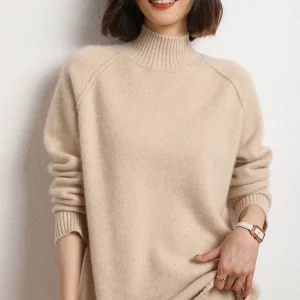 Korean Popular Women's Sweater Pullover 100% Cashmere Winter Sweater Mock Neck Pullover Split Cuff Thicked Warm Female Clothing - AliExpress Sweaters&Jumpers