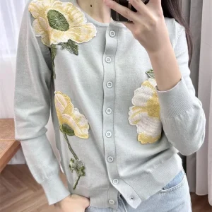 New Casual Knitwear Women Slim Fit Knitted Cardigan Jacket O-Neck Flowers Embroidery Long Sleeve Single Breasted Sweater Tops - AliExpress Sweaters&Jumpers