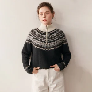 New Autumn Winter Women's 100% Cashmere Half-Zip Fair Isle Sweater Vintage Classic Pullover Casual Comfortable Knitwear Clothing - AliExpress Sweaters&Jumpers