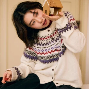 GOOZA Retro Sle Women's Fair Isle Knitwear ort Outerwear Top with Fur Contrast Color Design for Casual Wear - AliExpress Sweaters&Jumpers