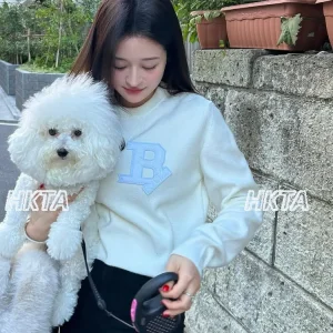 2026 Spring New Japanese Embroidered Pullover Sweater for Women Round Neck Classic Simple Versatile Long Sleeve Couple Sweaters - AliExpress Sweaters&Jumpers
