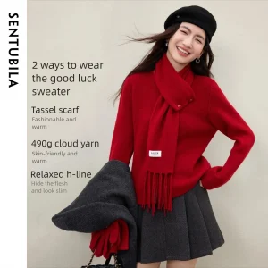 SENTUBILA Christmas Cardigan for Women Knitwear 2026 Winter Detachable Scarf Long Sleeve Knitted Tops Woman Clothing W54EB5735 - AliExpress Sweaters&Jumpers