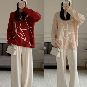 Red Embroidered Alpaca Wool Loose Fit round Ne Knitted Sweater Year of the  Zodiac Sign Chinese Culture Inspired Sweater - AliExpress Sweaters&Jumpers