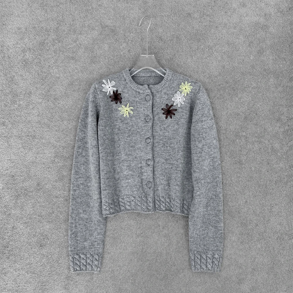 100% Wool Hand-Stitched Lace Floral Women's Cardigan Elegant Commuter Crew Neck Long Sleeve Sweater Top Spring 2026 New Y2k - AliExpress Sweaters&Jumpers