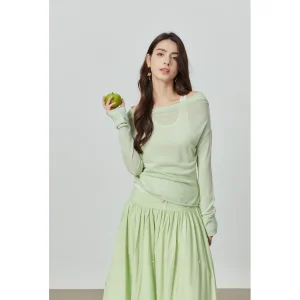 Mint een Contrast Color Design Spring New Sle YUUSCC Knitted Top Fake Two-Piece Fre Sle een Age-Defng Top - AliExpress Sweaters&Jumpers