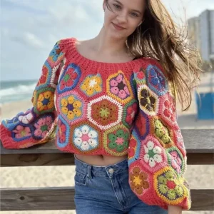 2025 Holiday Pure Handmade Crochet Sweater Women's Autumn New Bohemian Loose Round Neck Short Cardigan Sweater - AliExpress Sweaters&Jumpers