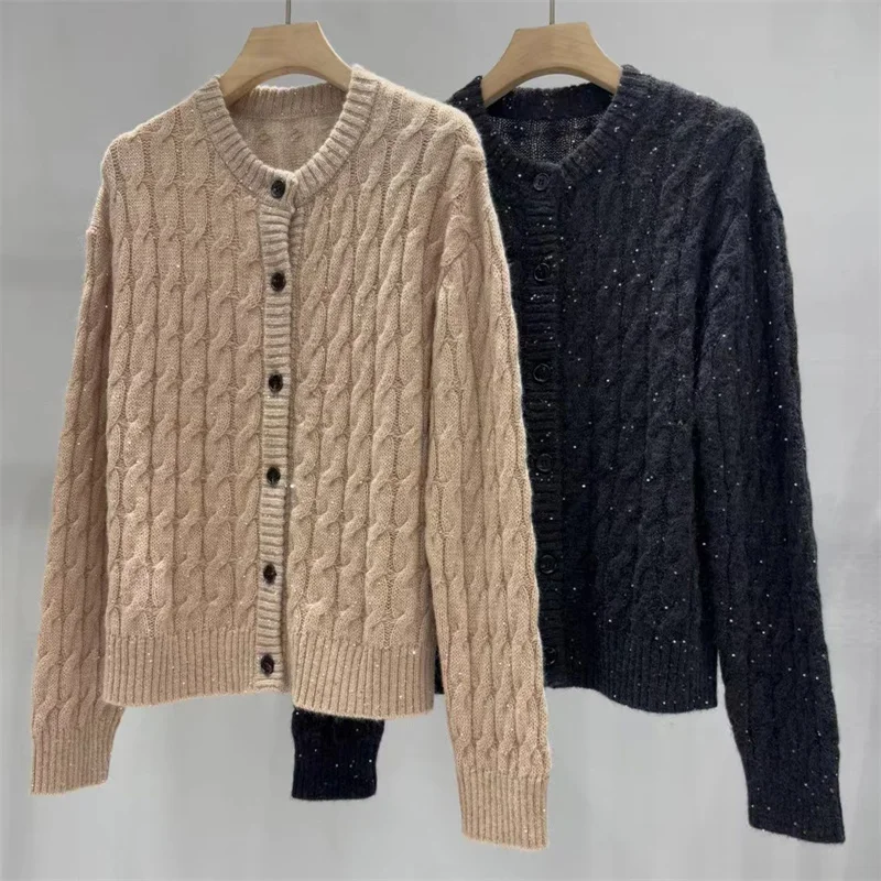 Cardigan for women New elastic knitted slim fit long sleeved top for autumn 2025 wool blend Women's sweater y2k sequin Knitwear - AliExpress Sweaters&Jumpers