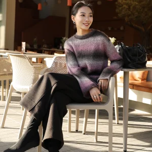 Women's Loose Fit adient Color Blo Knit Sweater Long Sve round Ne Warmth Fce Winter New Sle Casual Comfortable - AliExpress Sweaters&Jumpers