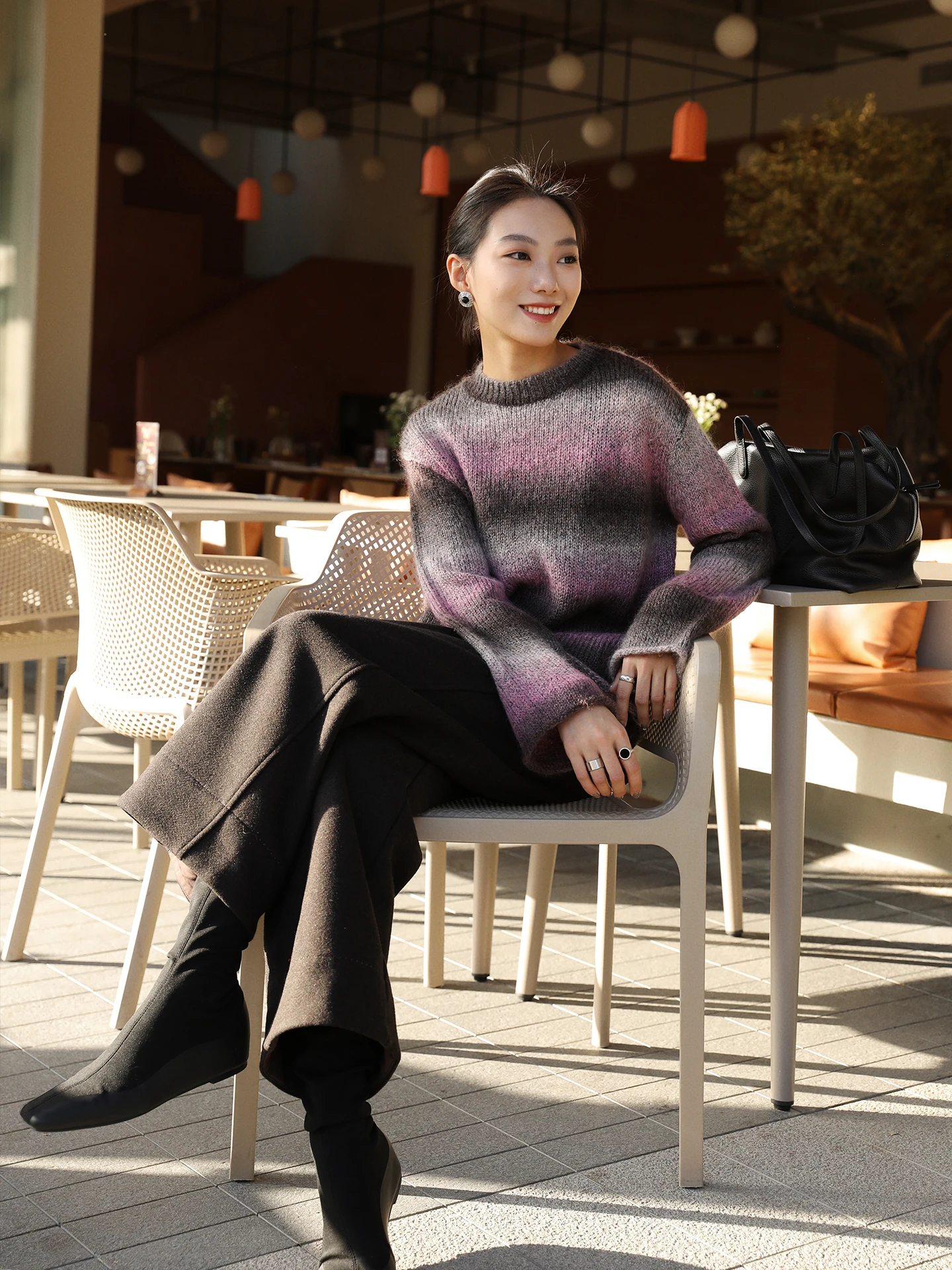 Women's Loose Fit adient Color Blo Knit Sweater Long Sve round Ne Warmth Fce Winter New Sle Casual Comfortable - AliExpress Sweaters&Jumpers