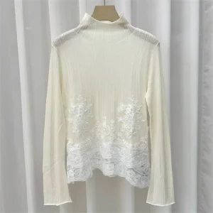 Women's sweater New wool blend long sleeved top for autumn 2025 Lace patchwork high neck pullover Women's turtleneck knitwear - AliExpress Sweaters&Jumpers