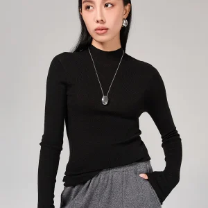 Tcyeek 18G 10% Silk 90%Sheep Wool Sweaters Long Sleeve Mock Neck Seamless Knit Basics Pullovers Woman Autumn Winter T39413QM - AliExpress Sweaters&Jumpers