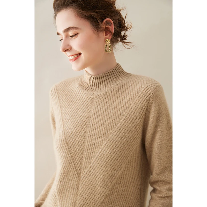 100% Merino Wool Cashmere Sweater Women's Knitted Sweater Half High Collar Long Sleeve Pullover Autumn/Winter New Loose Top - AliExpress Sweaters&Jumpers