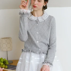 Spring 2026 Lace Detachable round Neck Knitted Cardigan Gray Coat Women's Fashion Commute Style Soft Nylon Polyester Lyocell ... - AliExpress Sweaters&Jumpers