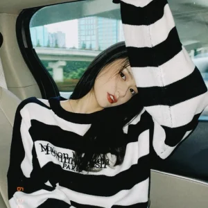 Dyary MM×My Ca Hole Large ape Bla White Stripes Loose Embroidered Collaborative Sweater Street Punk Sle Long Sve - AliExpress Sweaters&Jumpers