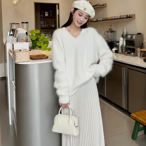 Thiened Bear Fur Hooded Sweater Women's Autumn Winter New Sle Loose Lazy Knitted Top Warm Cozy V-Ne Long Sve Regular... - AliExpress Sweaters&Jumpers