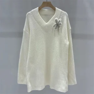Women's sweater New elastic knitted long sleeved top for autumn 2025 Beaded embroidery V-neck pullover wool blend Knitwear y2k - AliExpress Sweaters&Jumpers