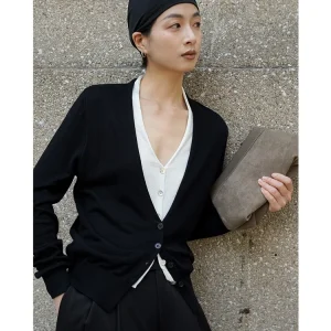 Spring 2024 Women's V-Ne Knitted Sweater Color Blo Wool Blend Faux Two-Piece Sle Long Sve Casual Commute Faion - AliExpress Sweaters&Jumpers