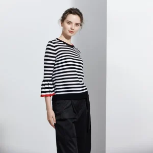 Bla White Stripes Merino Wool 6 Needle round Ne Knitted Sweater Flared Sve Commute Sle Slim Fit Seven Quarter Length - AliExpress Sweaters&Jumpers