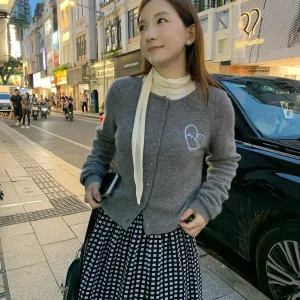 XierZ Korean Sle Knitted Woolen Sweater Coat Women's Autumn Winter ey Love Heart Embroidery Loose Fit Warmth Faion - AliExpress Sweaters&Jumpers