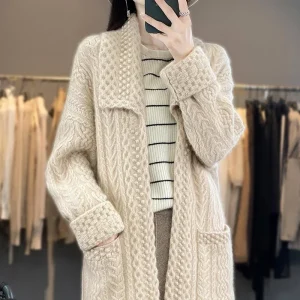 Cashmere Sweater Women's Lapel Coat Autumn and Winter New Casual Knitting High-end Trend Long 100% Wool Cardigan Women's Coat - AliExpress Sweaters&Jumpers