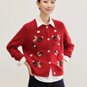 Ji Qirui 00% Pure Wool Heavy Embroidery Fun Children's Knitwear round Ne Open Cardigan Soft Long Sve Women's Sweater - AliExpress Sweaters&Jumpers