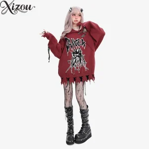 Turn-down Collar Long Sleeve Pullover Sweaters Autumn Winter Tie Women's Sweater Top Cool Irregular Cool Girl Knitted Shirt - AliExpress Sweaters&Jumpers