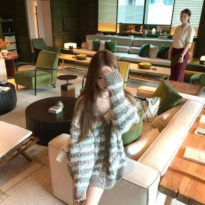 Coolline Heavyweight Knitted Lace Sweater with Floral Design Korean Style Loose Fit Long Sleeve V-Neck Mid-Length Cardigan - AliExpress Sweaters&Jumpers