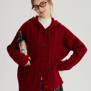 Bruland Velvet Red Hat Knitted Open Cardigan Knitwear Soft Polyester Acrylic Nylon Wool Blend Long Sve Hooded Coat - AliExpress Sweaters&Jumpers