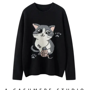 Casual Sweater 100% Cashmere Women Sweater Pullover Adolescent Clothes O-Neck Cartoon Pattern Soft Warm Autumn Winter Cute Style - AliExpress Sweaters&Jumpers