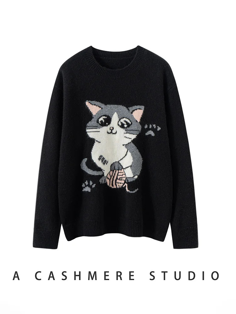 Casual Sweater 100% Cashmere Women Sweater Pullover Adolescent Clothes O-Neck Cartoon Pattern Soft Warm Autumn Winter Cute Style - AliExpress Sweaters&Jumpers