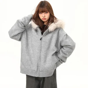 Wild Aziz American Retro Thiened Fce Knitted Sweater Coat Women's Winter High-End Feeling Fur Collar Trendy Street Sle - AliExpress Sweaters&Jumpers
