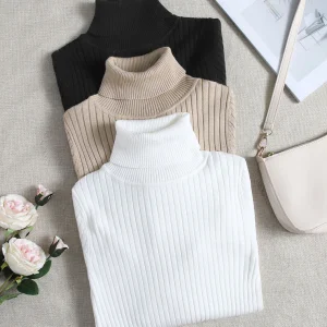3-Pack Ribbed Turtleneck Pullover Sweaters for Women, Soft Knit, Autumn Winter - AliExpress Sweaters&Jumpers