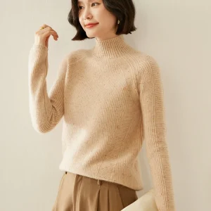 Women Cashmere Sweater Warm Soft Long Sleeve Mock Neck Pullover Autumn Winter 100% Cashmere Knitwear Basic Casual Loose Sweater - AliExpress Sweaters&Jumpers