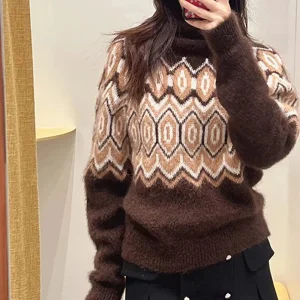 Retro Geometric Jacquard Sweater Women Winter Spring Wool Knitted Designer Chic Vintage Pullovers Pull Fashion Jumper Sweaters - AliExpress Sweaters&Jumpers