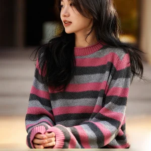 Rose Comatoaphy Color Blo Stripe Design Camere Knitted Top Women's New Sle Soft Warm Long Sve round Ne Sweater - AliExpress Sweaters&Jumpers