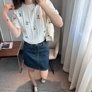 Summer Women's Knitted ort Sve Top Heavy Embroidery Ice Silk Thin Design round Ne Versatile Faionable Commute Sle - AliExpress Sweaters&Jumpers