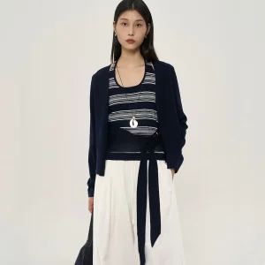 Dan Ran Women's Knitted Two-Piece Set Stripe Design Open Cardigan Soft Polyester Acrylic Nylon Wool Blend Long Sve Casual ... - AliExpress Sweaters&Jumpers