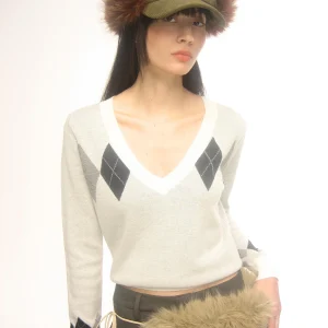 Retro College Sle ort Version V-Ne Knitted Wool Sweater Women's Loose Diamond Pattern Top Warm Breathable Casual Wear - AliExpress Sweaters&Jumpers