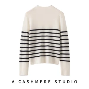 Women's 100% Cashmere Sweater round Neck Pullover Knitted Striped Casual Loose Base Shirt Autumn Winter Rolled Edge - AliExpress Sweaters&Jumpers