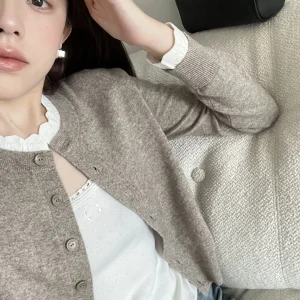 Fi Buy Wave  Color Blo Knitted Woolen Cardigan Soft Casual Sle Long Sve round Ne Knitwear for Women - AliExpress Sweaters&Jumpers