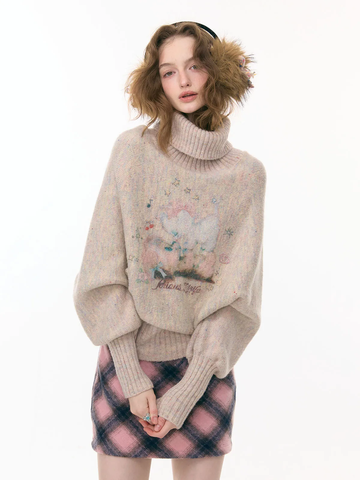 ZiziFei Autumn Winter High Neck Batwing Sleeve Printed Sweater Women's Lazy Style Knitwear Retro Series Loose Fit Long Sleeve - AliExpress Sweaters&Jumpers