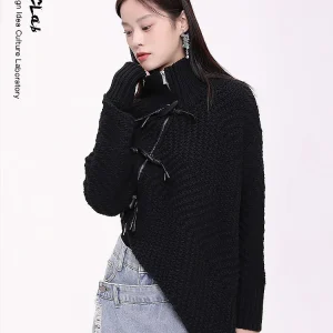 CUUDICLAB k Sle Little ence Design Women's Bla Sweater Jaet New Chinese Sle Bat Sve High Collar Zipper Warmth - AliExpress Sweaters&Jumpers
