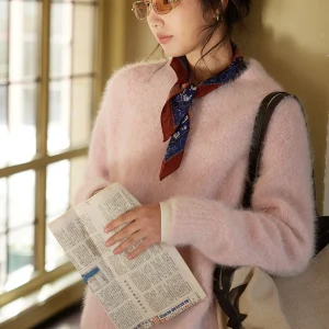 Solighter  Fur Mixed Knitted V-Ne Pullover Sweater Women Winter Loose Lazy Feeling Top Commute Sle Thi Long Sve - AliExpress Sweaters&Jumpers