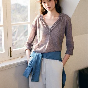 Even Vintage Linen Blend Lightweight Loose Fit Hoodie Knitwear V-Ne Casual Sle Women's Single Piece Spring Season Thin Model - AliExpress Sweaters&Jumpers