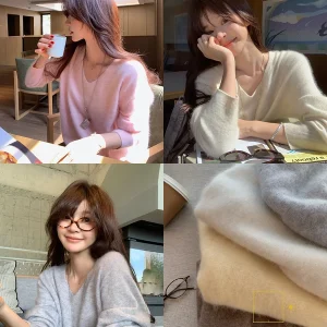 MUKOK Woolen Knitted Long Sve Sweater Soft Cozy V-Ne Overhead Simple Sle Women's Casual Faion Comfortable Winter Top - AliExpress Sweaters&Jumpers
