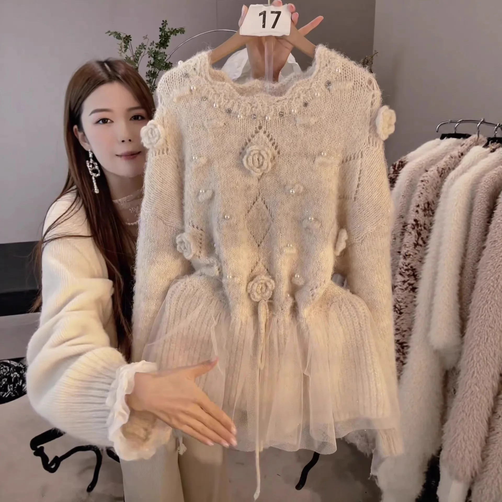 Spring 2026 Heavy Embroidery 3D Knitted Sweater Floral Motif Net Insertion Hooded Top French Sle Loose Fit Women's Faion - AliExpress Sweaters&Jumpers