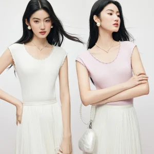 MandyZhang Silk Wool Knitted Vest Women's Svel Summer Slim Fit round Ne ort Top Hand Beaded Casual Chic Daily Wear - AliExpress Sweaters&Jumpers
