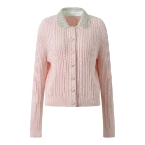 Heavy Embellied Knitted Cardigan Sweater Long Sve Turn-down Collar Pink Color Women's Faion Autumn New Sle High-defi... - AliExpress Sweaters&Jumpers